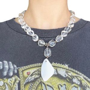 Quartz crystal stone statement necklace 925 sterling silver clasp and beading